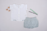 Little Sheep Embroidered Collar Top with Striped Bloomer Baby Set