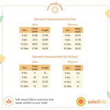 Garment size chart for jabla and bloomer sets