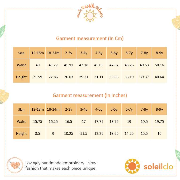 Size chart for garment