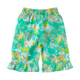 Palm tree print green girls ruffle ham capri pants