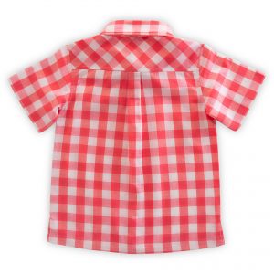 Rear side of red checked shirt in cotton for boys