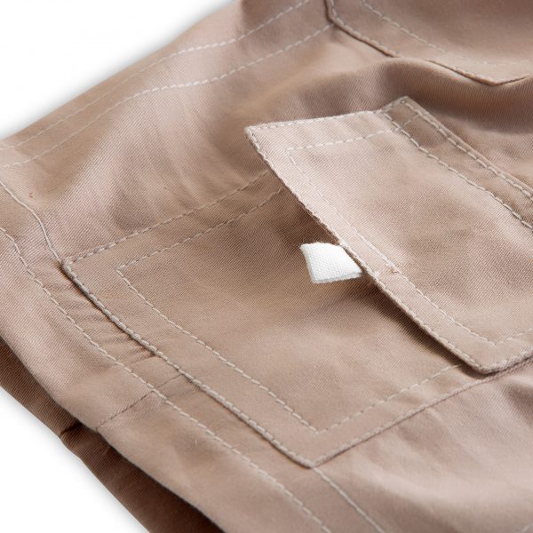 Pocket of the khaki cargo shorts