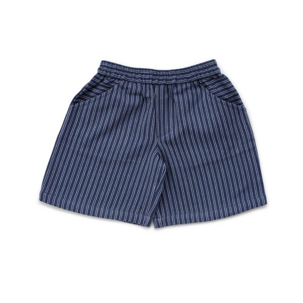 Navy boys shorts with ivory pin stripe and pockets