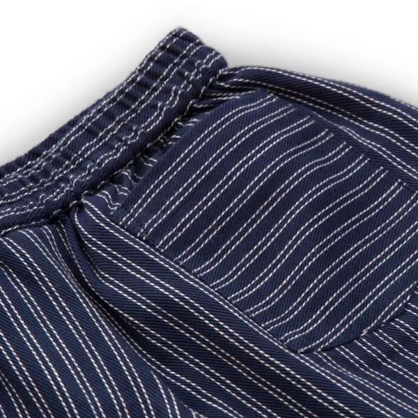 Navy and white stripe twill boys shorts pocket close up