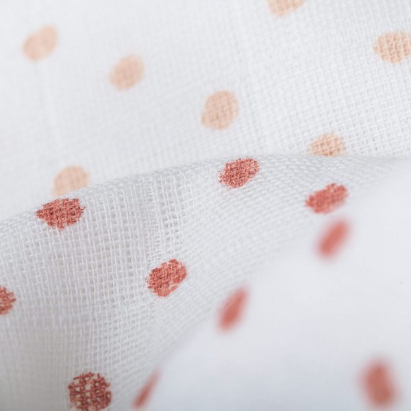 Gauze fabric white with coral polka dot block print