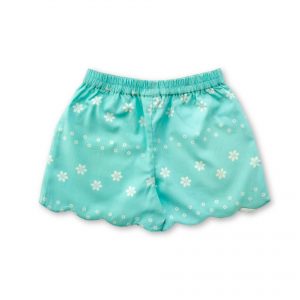 Turquoise blue floral printed scallop hem shorts