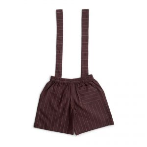Chocolate brown striped shorts with detachable, button-on suspenders and an elasticated waist