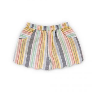 rainbow stripe scallop hem shorts for girls with side pockets