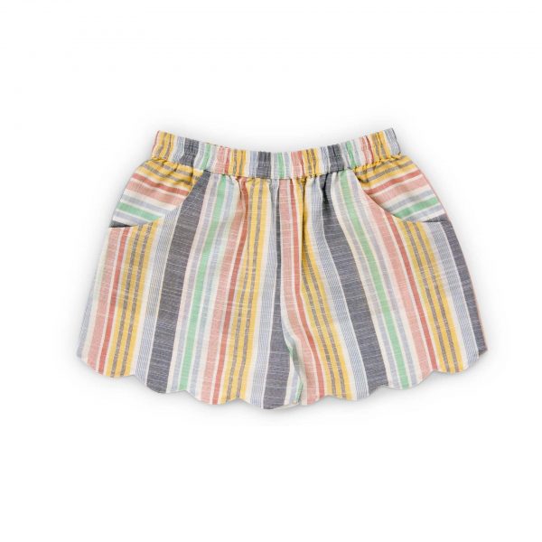 rainbow stripe scallop hem shorts for girls with side pockets