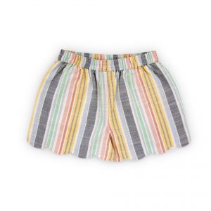 Rainbow stripes girls casual scallop hem shorts with elasticated waist