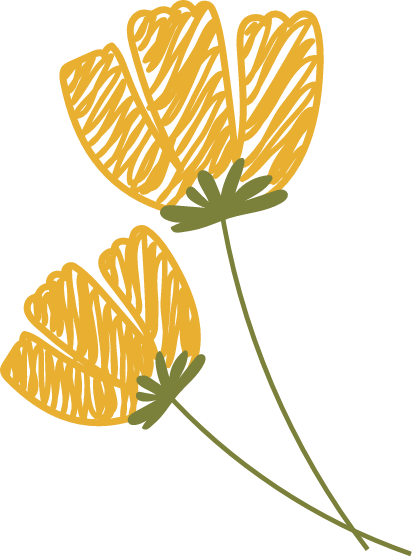 Image of animated artwork of two yellow flowers with green stalks