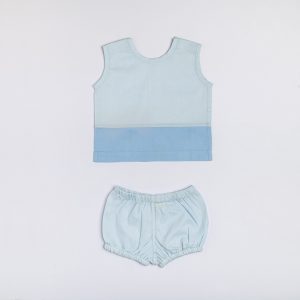 Blue ombre sleeveless baby unisex vest and bloomers set