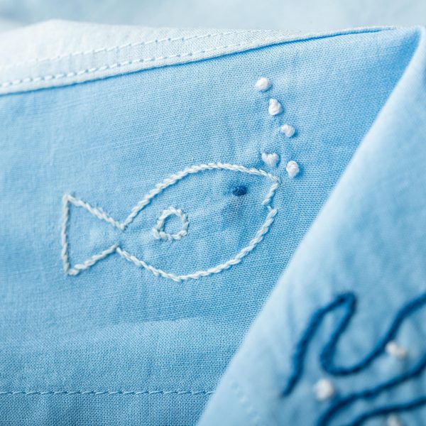 Fish hand embroidery with small bubbles