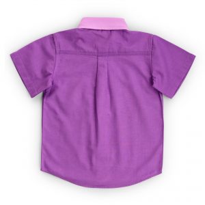 Rear image of purple shirt with hand embroidered design on pocket
