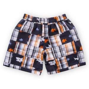Elastic waist fish and plaid patchwork shorts for boys