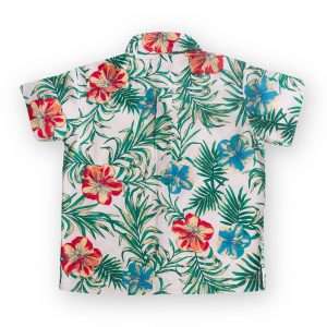 Rear flatlay of jungle print boys shirt