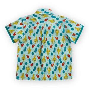 Rear side of cacti printed teal cotton shirt