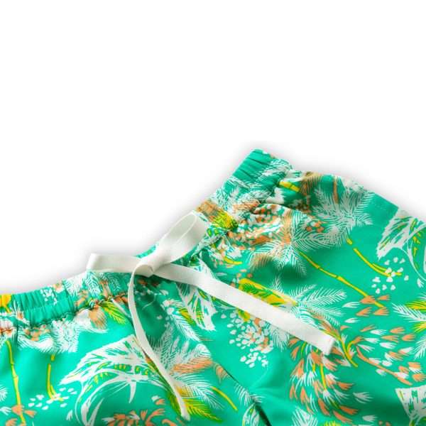 shorts in palm print green and white waist tie