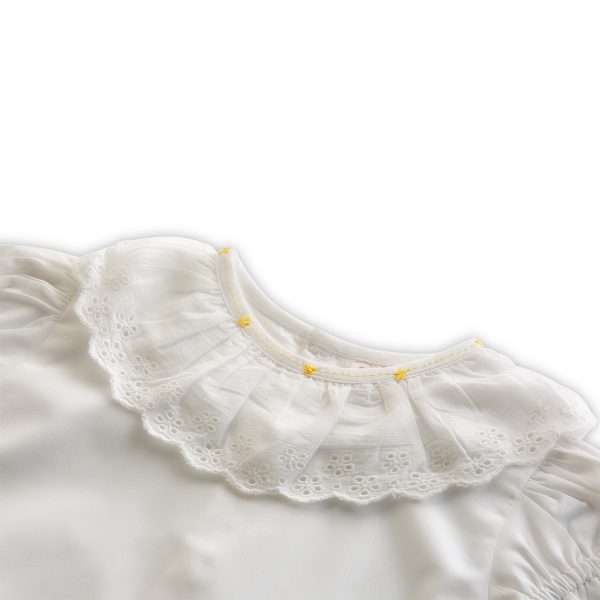 Lace edged collar and hand embroiderey on piping