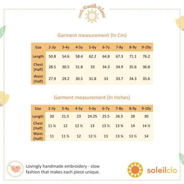 Garment size chart for Soleilclo