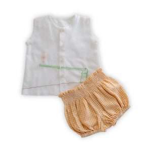 infant muslin jabla and shorts set with hand embroidery