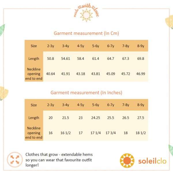 Size chart for Soleilclo dress