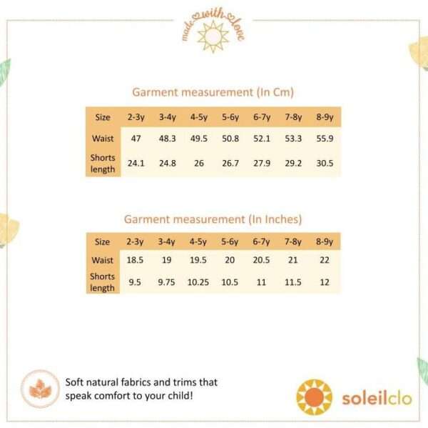 Soleilclo size chart for shorts