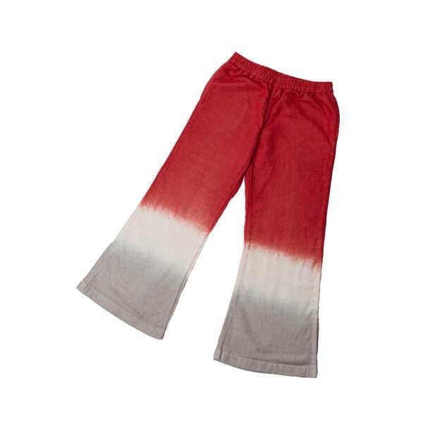 Bootleg girls pants in coral,ivory and grey tie dye