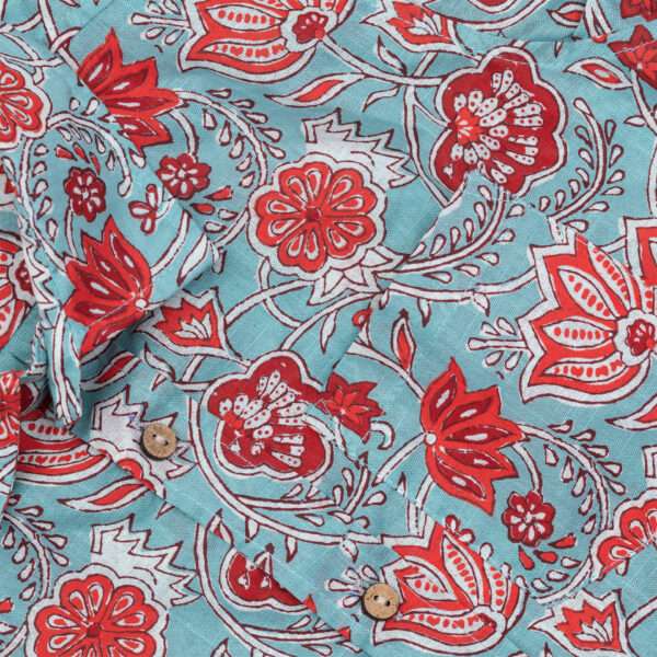Cotton boys shirt in turquoise and coral indian block print