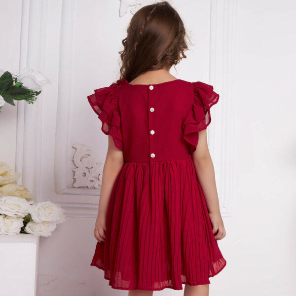 Back view of a girl wearing red chiffon pleated dress