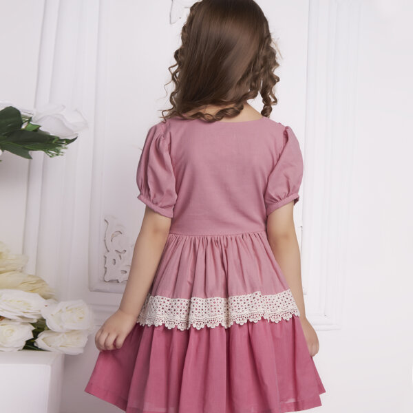 Back view of a girl in pink embroidered ombre dress